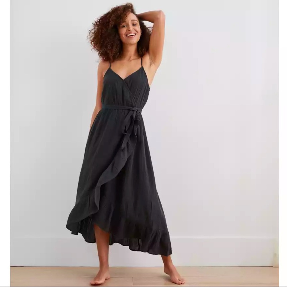 AERIE RUFFLE WRAP MIDI DRESS